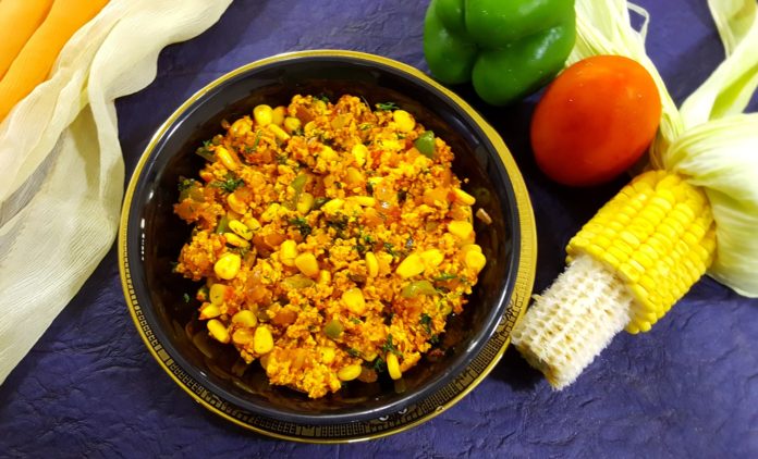 Paneer bhurji with corn and capsicum