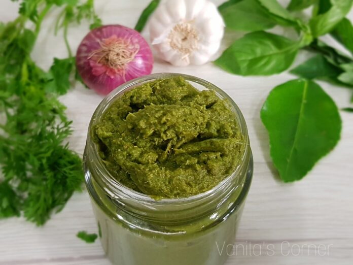 Homemade thai green curry paste