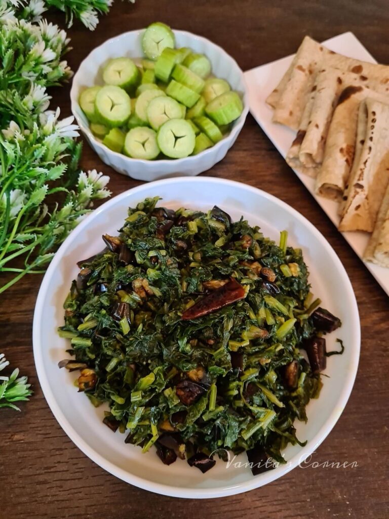 Radish Greens and Brinjal stir fry - Vanita's Corner