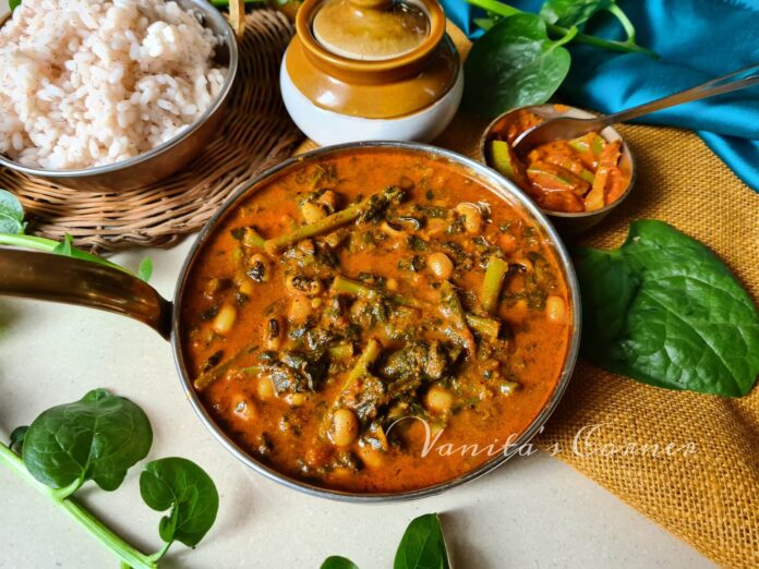 Malabar Spinach and Black eyed peas curry